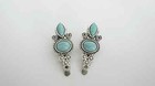 Two Small Turquoise Blue Stone Silver Design Metal Alligator Hair Clip Fine
