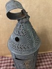 18th Century Country Punched Tin Lantern   Nice Tall Form W Tabbed Candle Cup