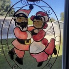 Vintage Capiz Shell Christmas Suncatcher Santa Mrs  Claus Holiday Decor 8 5 Inch