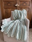 Vintage Handmade Crochet Throw Blanket Mint Cream Scalloped 74x52