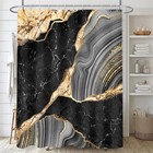4 Pcs Black Marble Shower Curtain Sets With Rugs Gold Bathroom Sets With Show   