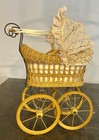 Vintage Large Baby Doll Carriage Buggy Lace Canopy Fabric Liner Wicker Metal
