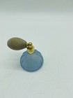 Vintage Frosted Blue Glass Perfume Atomizer Bottle Ribbed Design Gold Tone Top