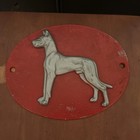 Vintage Great Dane Greyhound  Enamel Metal Red Gray Oval Plaque Wall Decor Truck