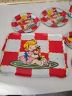 1950 s Ohio Art Girl With Dolly 8 Piece Childs Tin Litho Tea Set