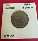 1970 Ireland 5 Pence Coin  Eire  Irish Harp  Bull  Circulated  Actual Coin