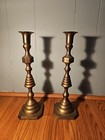 Pair- 2 Inverted Beehive Antique Brass Candleholders Antique 12 Inch India 