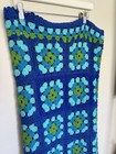 Handmade Crochet  Flower Granny Square Afghan Throw Blanket 65x46 Green Blue