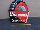 Vintage 19 X 26 Inch Diamond Tire Adv  Sign 2 Sided Heavy Metal Flange    L 36