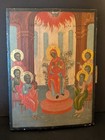 19th Century Icon Jesus  Saints And Angels The Holy Pentecost Hand Painted Wood
