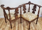Antique Italian Renaissance Carved Walnut Tete A Tete Sofa Conversation Chair