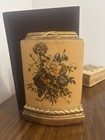 Pair Of Books Bookends With Floral Design Plaster Beautiful Set Vintage