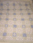 Vintage Cotton Patchwork Quilt With Daisy s And Blue And Yellow Blocks