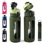 24oz Glass Water Bottle With Straw  Silicone Sleeve  Green 24 Ounces Green