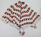 Vintage Christmas Tree Skirt White Red Green Knit Crochet Tassels