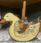 Vintage Wooden Goose teddy Basket Painted With Handle Baby Nursery Decor Baby