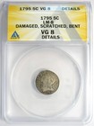 1795 Flowing Hair Half Dime H10c - Certified Anacs Vg8 Details - Rare Date Coin 