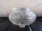 Vintage 4  Glass Fat Bodied Footed Vanity Powder Cosmetics Jar With Original Lid