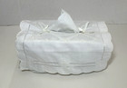 Vintage Tissue Box Cover White Laced Embroidery Bows Linen Shabby Chic 2