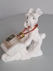 Vtg  Rare 60 s Chalkware White Scottish Terrier Wheelbarrow Tiny Perfume Bottle