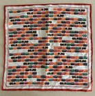 Vintage Mcm Railroad Train Square Scarf Rayon 21    Orange Red Marimekko Style