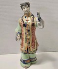 Vintage Chinese Shiwan Porcelain Lady Statue Songbird   Feeding Bowl Figurine