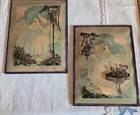 Vintage Reverse Painted Silhouette-lot Of 5 On Convex Bubble Glass