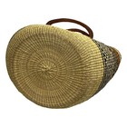 Handwoven Bolga Market Basket Tote Leather Handles Geometric Woven Bag Natural