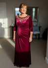 Burgundy Velvet Mother Of The Bride Dresse3 4 Sleeve Beaded Wedding Evening Gown