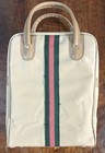 Vintage Aladdin Tan Green   Red Stripe Picnic Set With Thermos Lunch Box   Bag