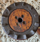 Pair Vintage Large Wood   Metal Industrial Bobbin Spool Textile Carpet Mill 8 