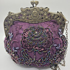 Vintage Beaded Evening Bag Beaded Clutch Bag For Women Bridal Prom Purple