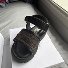 Moschino Logo Strappy Sandals Hook   Loop Adjustable Black brown Rubber Eu 22