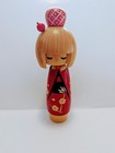 Japanese Wooden Kokeshi Doll Red Floral 10 