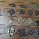 Antique Brass Skeleton Key Hole Covers Escutcheon Door Hardware Lot Of 22