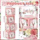 Floral Baby Shower Box Birthday Party Decoration Pink Balloon Blocks First Birth