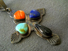Old Southwestern Heart Multi-stone Cluster Sterling Silver Cross Pendant 2 4 