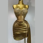 Malu - Gold Strapless Gemstone Sequin Two Piece Corset Skirt Set Sizes S To Xl