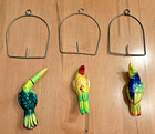 Lot Of 3  Small Talavera Mexican Folk Art Parrots W  Hanging Metal Perch Patio