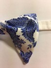 Handmade Blue white Floral Bow Tie Vintage Style 70 s Bowtie Pre-tied Adjustable