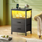 Night Stand With Charger Station And Led Lights  2 Drawer Nightstand  Bed Sid   