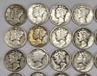 Roll Of 50 Silver Mercury Dimes  5 Face Value 90  Silver Coins Mixed Dates  Elm2