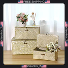 Seagrass Storage Baskets Set Of 3 With Lids Large Small Home Organizer