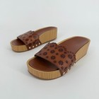 Jf Wood Platform Wedge Sandals Brown Floral Slide Vegan Leather Boho Size 5 5