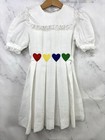 Vintage 50s Prairie Toddler Girl Dress 4t Flocked Collar White Rainbow Hearts 
