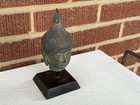 Buddha Bust Antique Thai Bronze Head On A Wood Stand