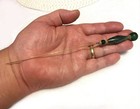 8 Inch Hatpin With Vintage Green Glass On Old Brass Finish Setting