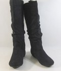 New Ladies Black Back Elastic Flat Round Toe Knee Boot Women Size  7 5