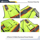 10 Pockets Class 2 Hi-vis Zipper Front Yellow Safety Vest   Cushioned Collar    