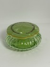 Vintage 1930s Art Deco Green Uranium Glass Vanity Powder Jar Celluloid Lid Glows